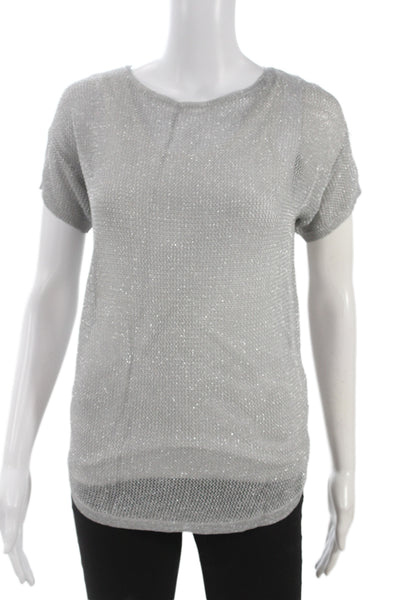Michael Michael Kors Womens Metallic Silver Rayon T-Shirt Short Sleeve Size XS
