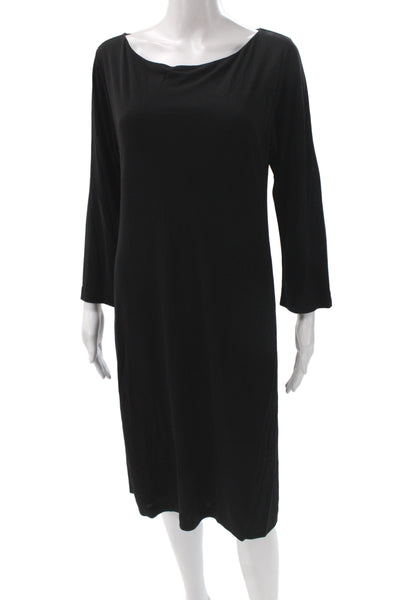 Etro Women Shift Dress Black Long Sleeve Boat Neck Knee Length Size 42