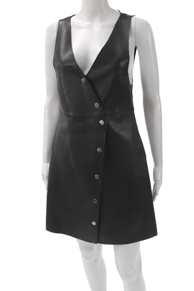 Maje Women Faux Leather Mini Dress Black V-Neck Sleeveless Knee Length Size 3