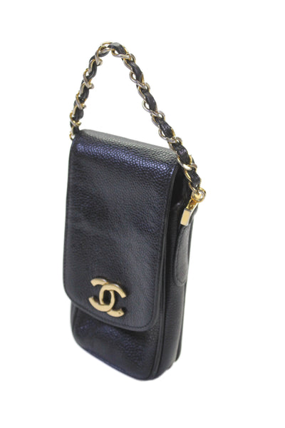 Chanel Women's Vintage Leather Gold Tone Hardware Phone Case Black
