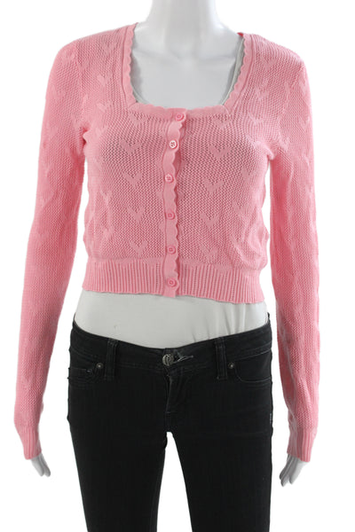 Love Shack Fancy Womens Cardigan Pink Heart Long Sleeve Square Neck Size XS