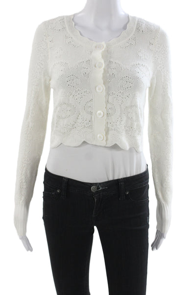 Love Shack Fancy Women Cardigan Floral Round Neck White Long Sleeve Size XS