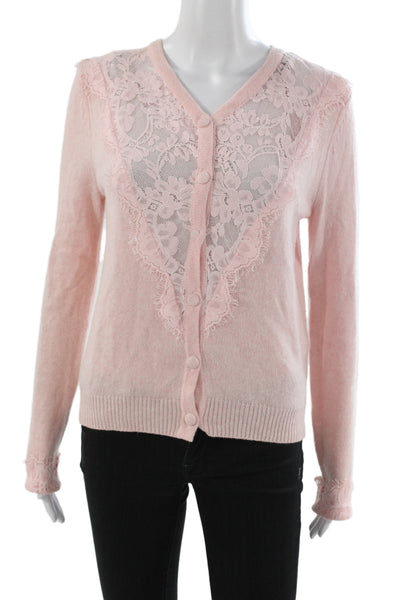 Love Shack Fancy Women Cardigan Pink V-Neck 55% Wool Long Sleeve Size XS
