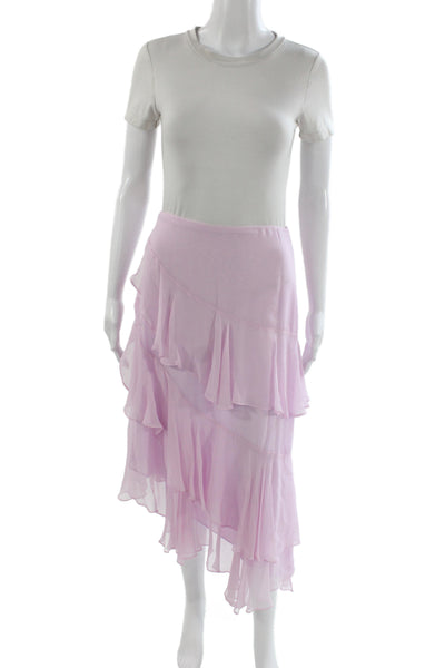 Love Shack Fancy Womens Bohemian Pink Silk Long Flare Skirt Zip Size 4