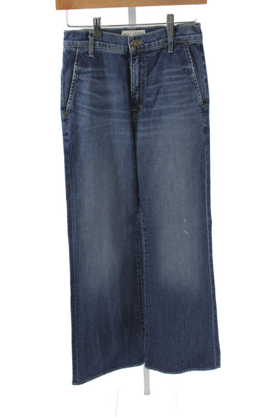 Nili Lotan Women Wide-Leg Jeans Blue Cotton High-Rise Inseam 31 Size 24