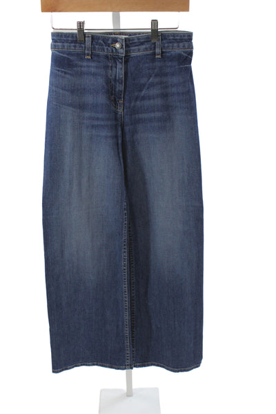 Nili Lotan Women Wide-Leg Jeans Blue Cotton Mid Rise Size 25