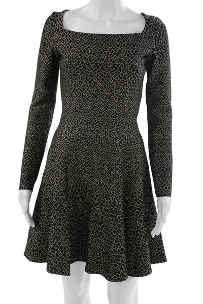 Alaia Women Fit & Flare Black Square Neck Long Sleeve Knee Length Dress Size 36