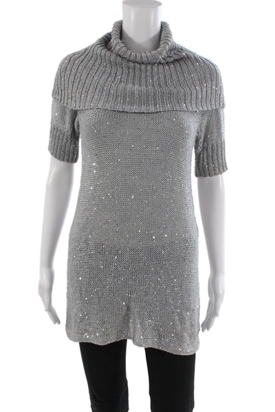 Alice + Olivia Womens Sparkly Gray Cowl Neck Pullover Sweater Size XS