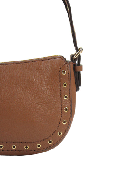 Michael Kors Womens Camden Small Studded Leather Pouchette Handbag Brown