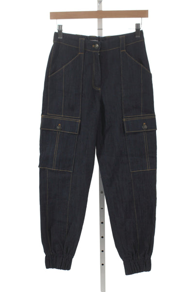 Cinq à Sept Women Ankle Cargo Jeans Blue Cotton High Rise Size 00