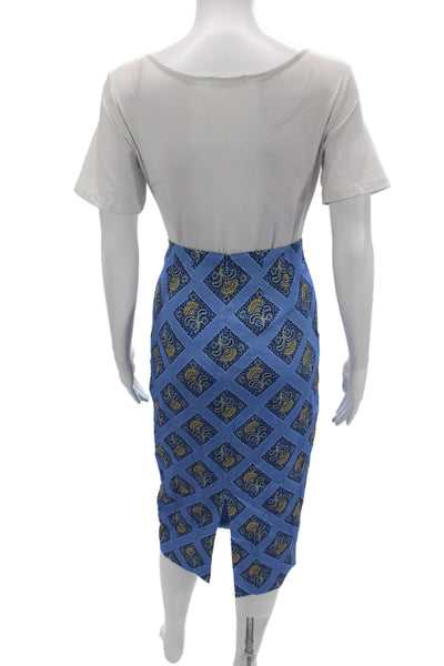Veronica Beard Women Blue Argyle Linen Pencil Skirt Zip Knee Length Size 2
