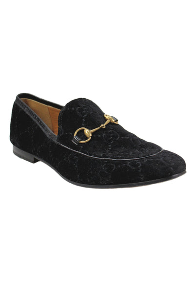 Gucci Mens Slip On GG Horsebit Velvet Loafers Black Size 12