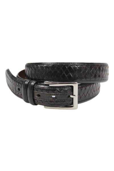 Johnston & Murphy Mens Leather Woven Belt Black Size 38