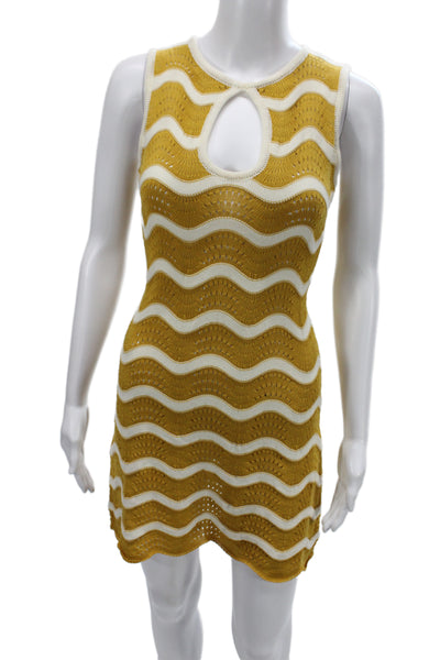 La Double J Women Striped Gold Cotton Sleeveless Mini Dress Knee Size 2XS