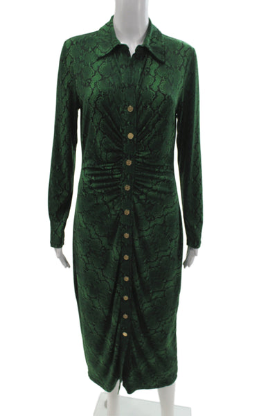 Michael Michael Kors Women Shirt Dress Green Animal Print Long Sleeve Size M