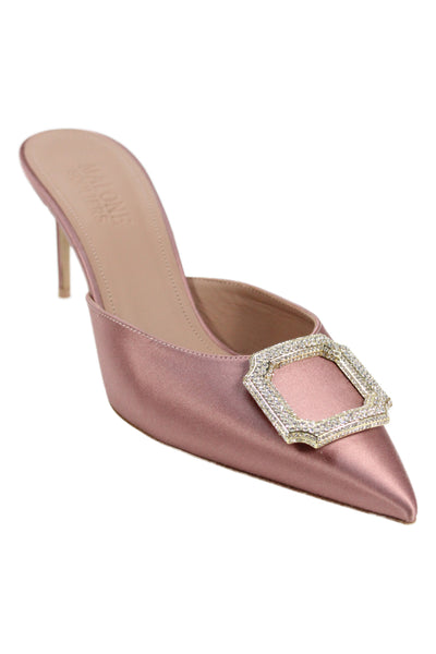 Malone Souliers Womens Satin Crystal-Embellish Buckle Mule Sandals Pink Size 10