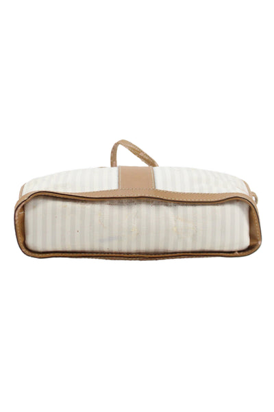 Fendi Womens Pequin Striped Print Zippered Crossbody Handbag White