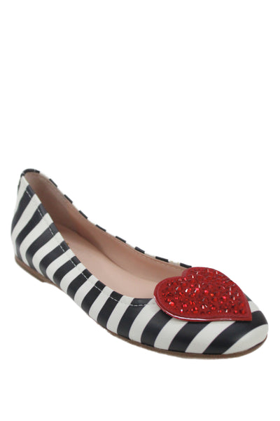 Kate Spade New York Womens Striped Geometric Heart Flats Black White Size 7