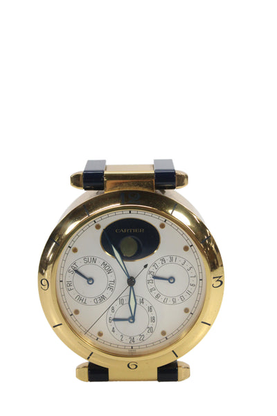 Cartier Vintage Gold Tone Pasha Moon Phase Desk Clock 5"x2"