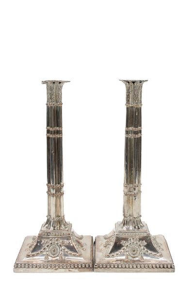 Designer Vintage Silver Plate Column Style Candlesticks 12" LOT 2