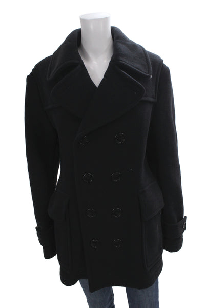 Burberry Brit Womens Wool Pea Coat Black Button Long Sleeve Size M