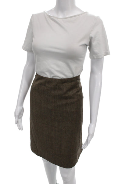 Dolce & Gabbana Womens Trumpet Plaid Wool Skirt Brown Size 40