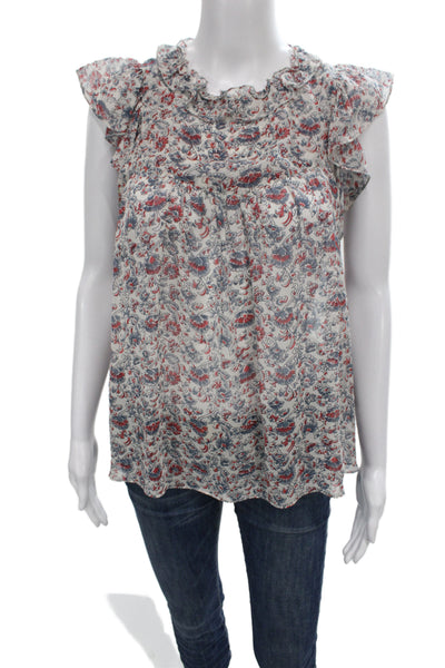 Ulla Johnson Womens Tunic Blouse Silk Floral Multicolor Short Sleeve Size 6