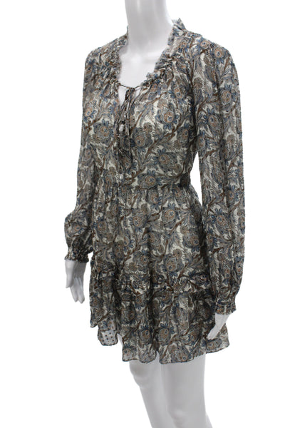 Veronica Beard Womens Mini Paisley V-Neck Long Sleeve Silk Dress Size 00
