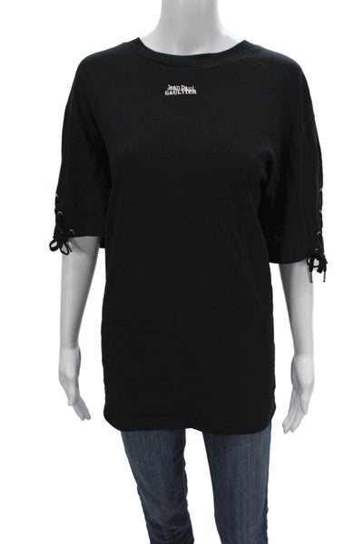 Jean Paul Gaultier Women Black Cotton Jersey Tee Crewneck Size M