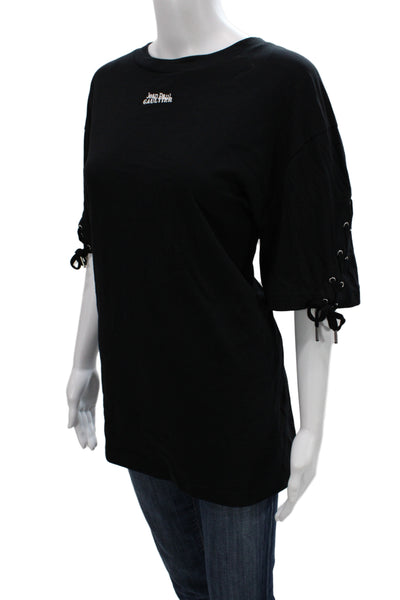 Jean Paul Gaultier Women Black Cotton Jersey Tee Crewneck Size M