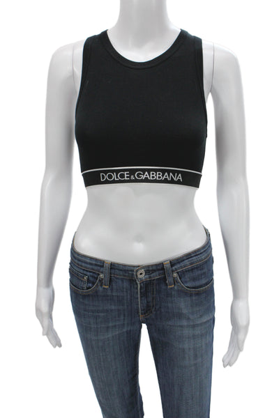 Dolce & Gabbana Womens Graphic Print Scoop Neck Sports Bra Black Size S