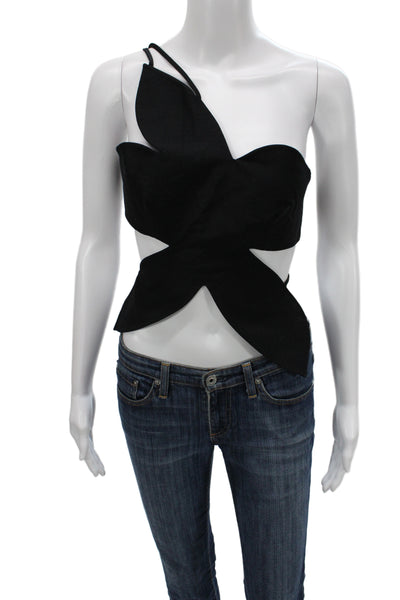 Rosie Assoulin Women Cropped One Shoulder Tank Black Butterfly Size XS
