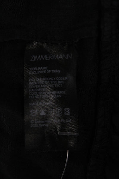 Zimmermann Womens Shirt Dress Black Ramie Short Sleeve Knee Size 0P