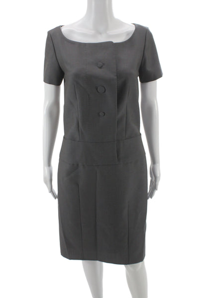 Chloe Women Sheath Gray Silk Scoop Neck Knee Length Dress Size 36