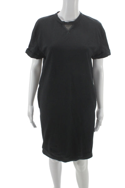 Brunello Cucinelli Women Black Cotton T-Shirt Dress Crew Short Sleeve Size XS