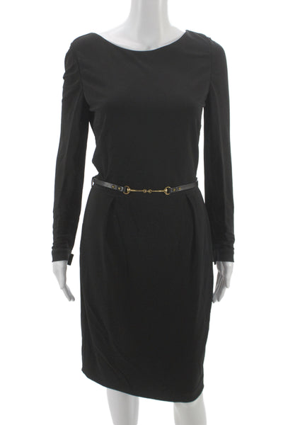 Gucci Women Sheath Dress Black Long Sleeve Boat Neck Viscose Zip Size S