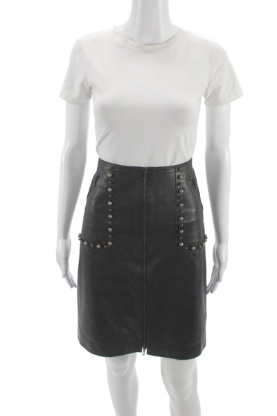 Lanvin Women Straight Pencil Studded Lamb Leather Knee Length Skirt Zip Size 36