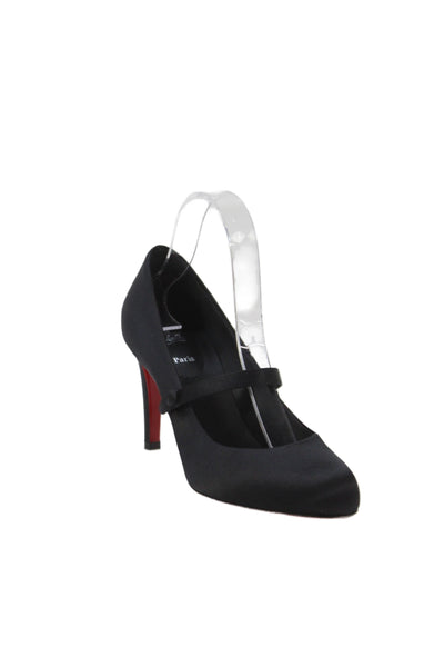 Christian Louboutin Womens Silk Exterior Mary Jane Pumppie Heels Black Size 8.5