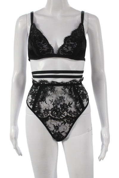 Dolce & Gabbana Womens Embroidered Floral Lingerie Set Black Size M
