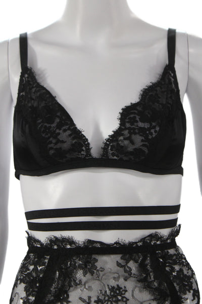 Dolce & Gabbana Womens Embroidered Floral Lingerie Set Black Size M