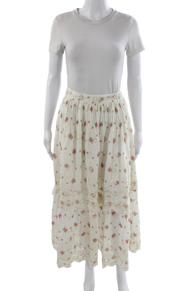 Love Shack Fancy Women Maxi Skirt Ivory Floral Cotton Bohemian Size 0