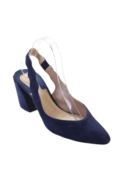 Chloe Womens Suede Leather Pointed Toe Slingback Heels Dark Blue Size 10