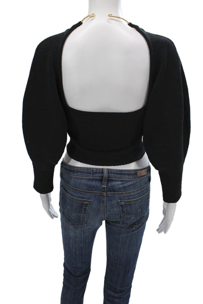 Cult Gaia Women Shrug Sweater Black Square Neck 3/4 Sleeve Size S