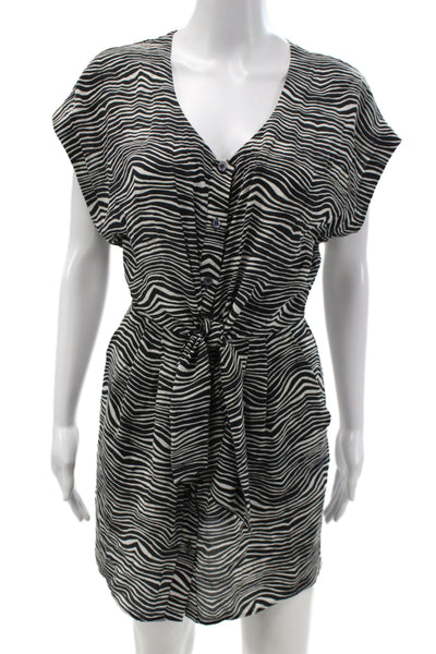 Pierre Balmain Womens Shirt Dress Black Animal Print V-Neck Short Sleeve Size S