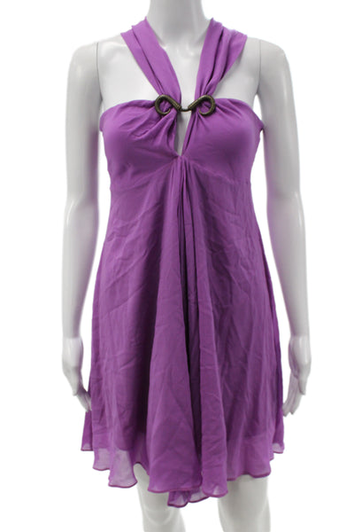 Just Cavalli Women Mini Halter Sleeveless Purple Designer Dress Size 40