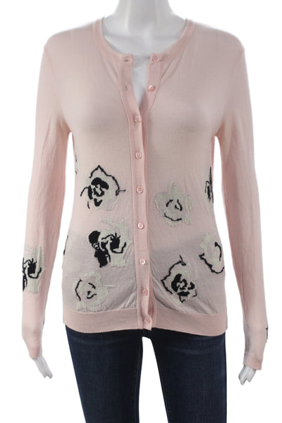 Christian Dior Women Cardigan Pink Floral Wool Long Sleeve Size 6