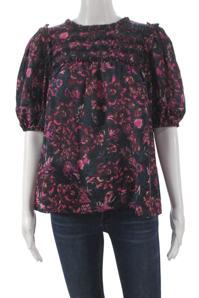Ulla Johnson Women Multicolor Floral Tunic Blouse Short Sleeve Size 8