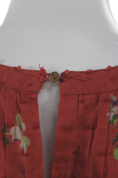 Ulla Johnson Womens Floral Cotton Tunic Blouse Red Round Neck Sleeveless Size 2