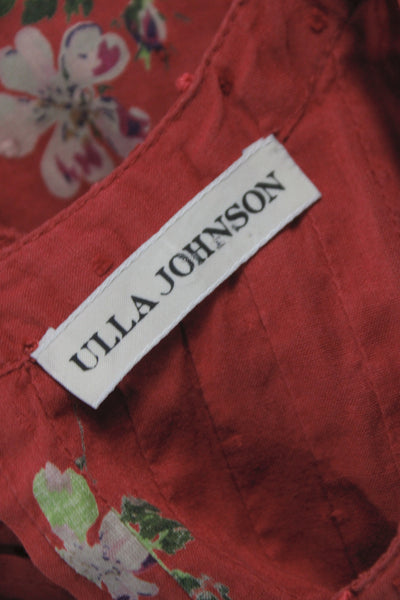 Ulla Johnson Womens Floral Cotton Tunic Blouse Red Round Neck Sleeveless Size 2