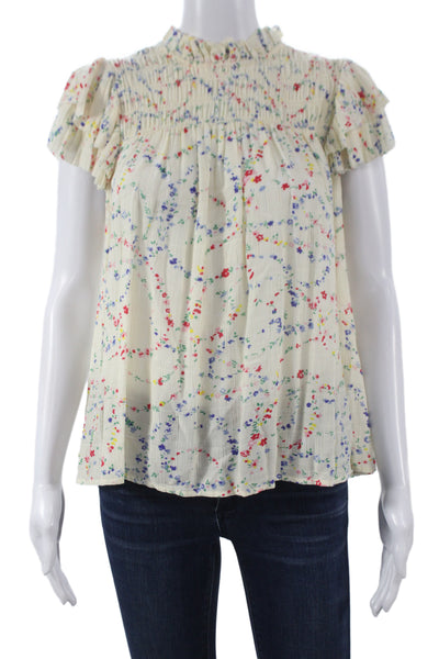 Sea New York Women Tunic Ivory Floral High Neck Zip Short Sleeve Viscose Size S